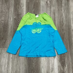 Vintage 90s Knit Work Ombre Two Tone Women's Top Size Medium Green / Blue